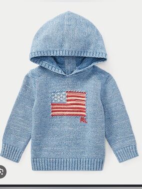 Ralph Lauren Intarsia Flag Cotton Hoodie baby knit 6 months, easy zip on and off